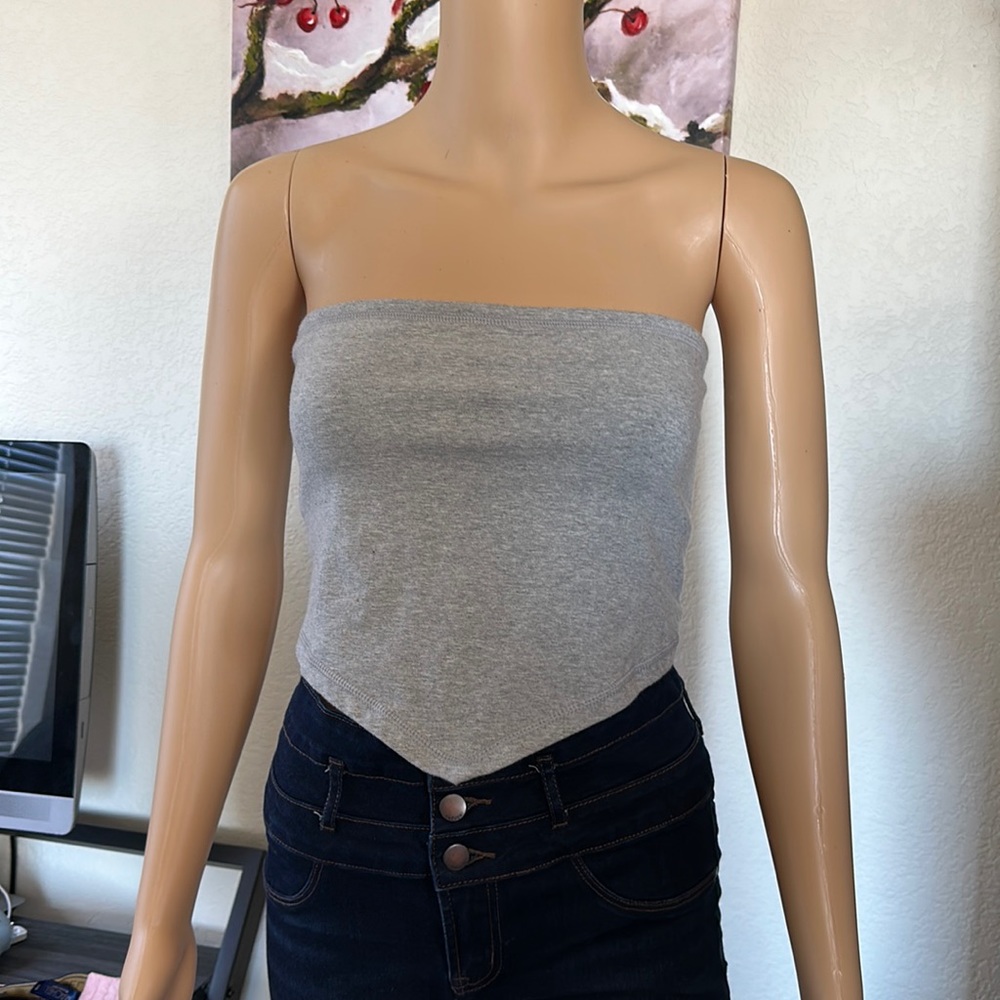 DKNY Gray Strapless Top